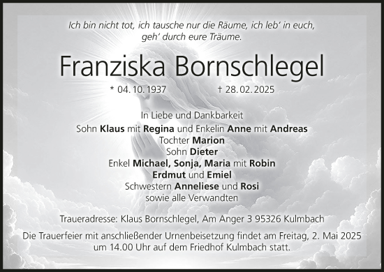 Anzeige von Franziska Bornschlegel von MGO