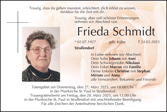 Anzeige von Frieda Schmidt von MGO