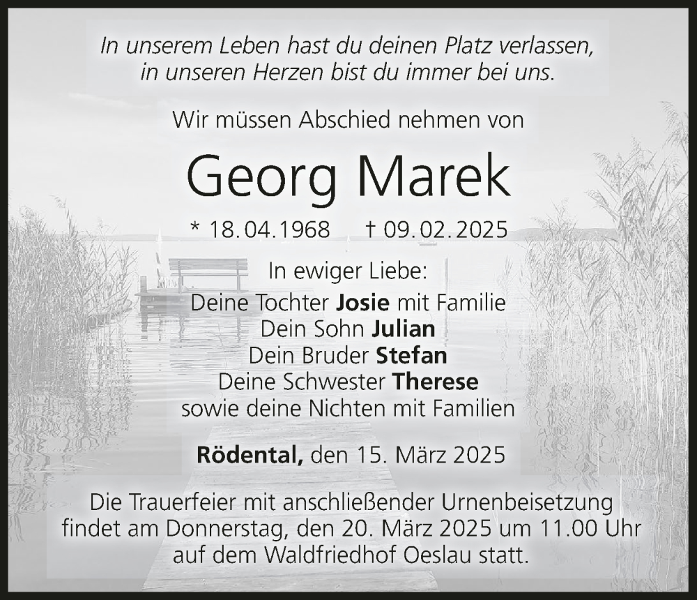  Traueranzeige für Georg Marek vom 15.03.2025 aus MGO