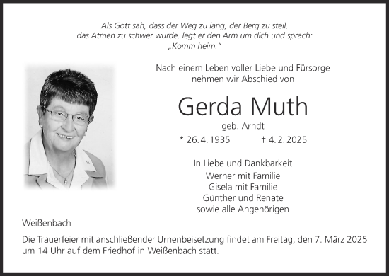 Anzeige von Gerda Muth von MGO
