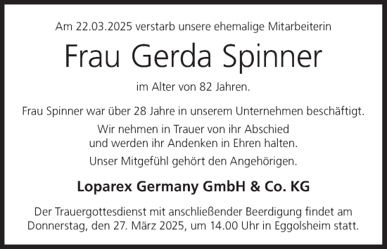 Anzeige von Gerda Spinner von MGO