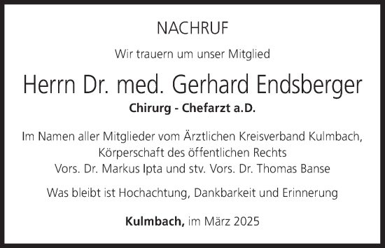 Anzeige von Gerhard Endsberger von MGO