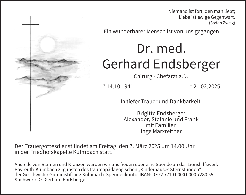  Traueranzeige für Gerhard Endsberger vom 01.03.2025 aus MGO