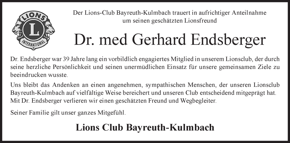  Traueranzeige für Gerhard Endsberger vom 01.03.2025 aus MGO
