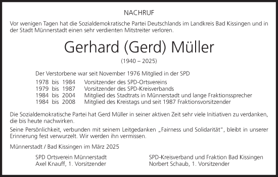 Anzeige von Gerhard Müller von MGO