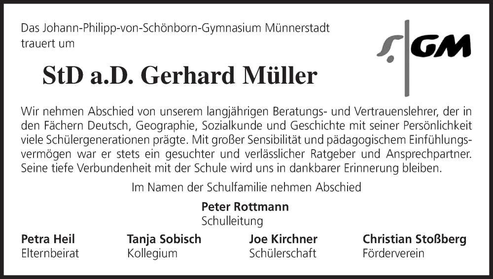  Traueranzeige für Gerhard Müller vom 15.03.2025 aus MGO