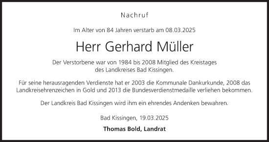 Anzeige von Gerhard Müller von MGO