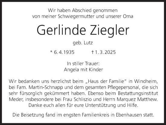 Anzeige von Gerlinde Ziegler von MGO
