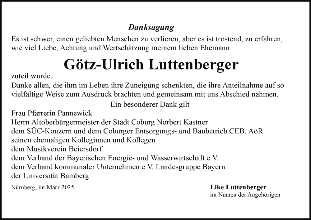  Traueranzeige für Götz-Ulrich Luttenberger vom 15.03.2025 aus MGO