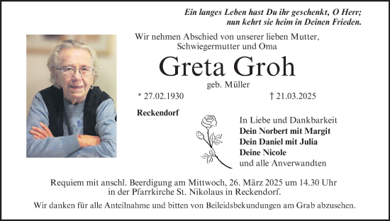 Anzeige von Greta Groh von MGO