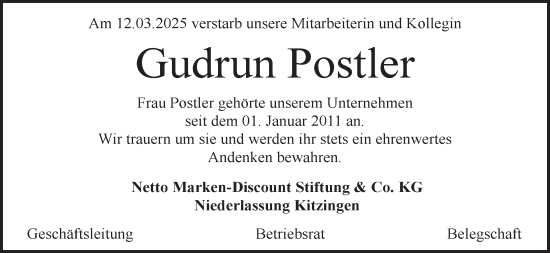 Anzeige von Gudrun Postler von MGO