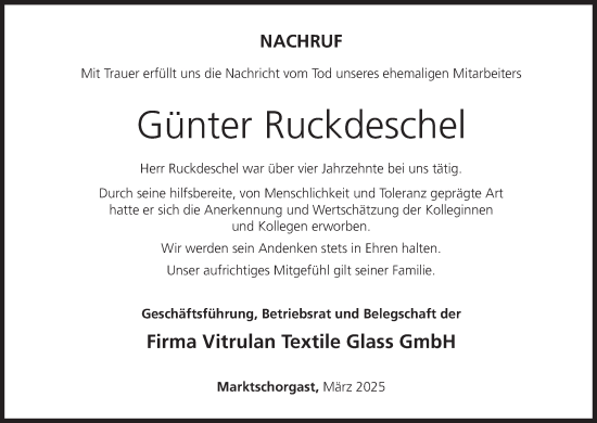 Anzeige von Günter Ruckdeschel von MGO