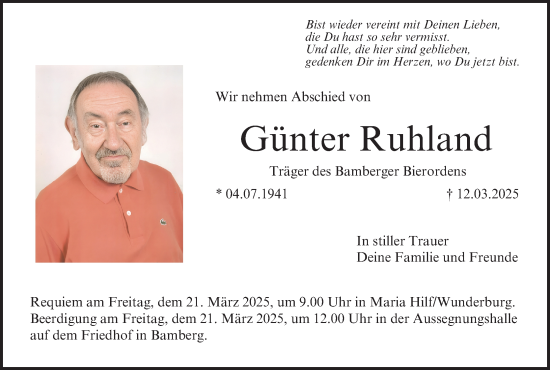 Anzeige von Günter Ruhland von MGO