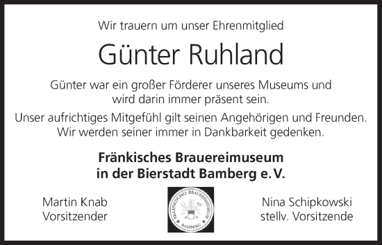 Anzeige von Günter Ruhland von MGO