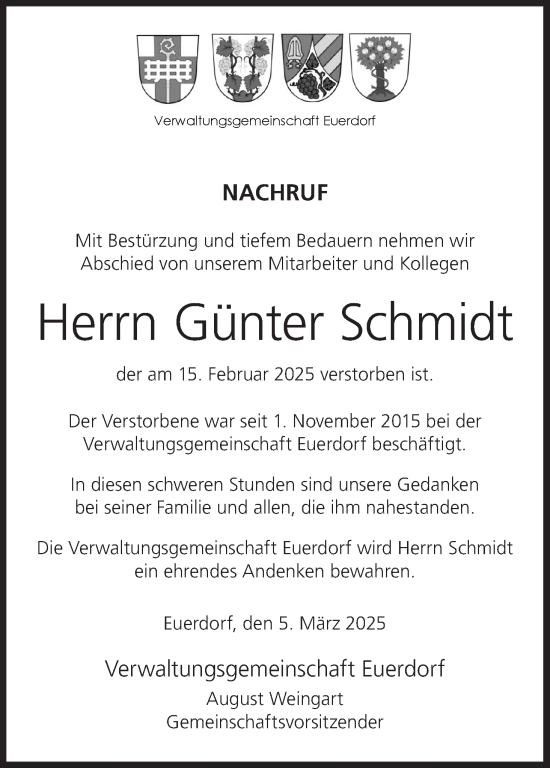 Anzeige von Günter Schmidt von MGO