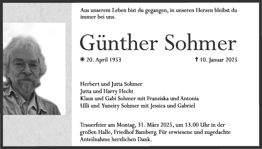  Traueranzeige für Günther Sohmer vom 29.03.2025 aus MGO