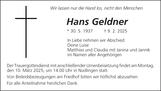 Anzeige von Hans Geldner von MGO