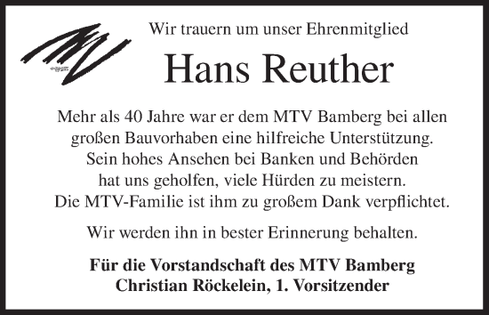 Anzeige von Hans Reuther von MGO