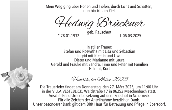 Anzeige von Hedwig Brückner von MGO