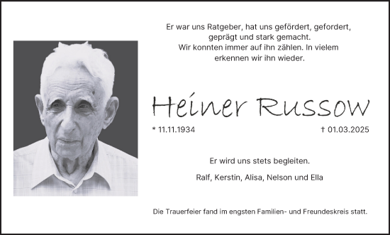 Anzeige von Heiner Russow von MGO
