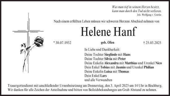 Anzeige von Helene Hanf von MGO