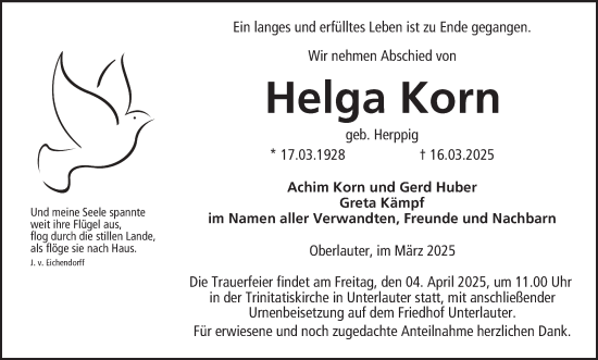 Anzeige von Helga Korn von MGO