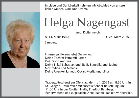 Anzeige von Helga Nagengast von MGO