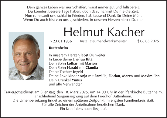Anzeige von Helmut Kacher von MGO