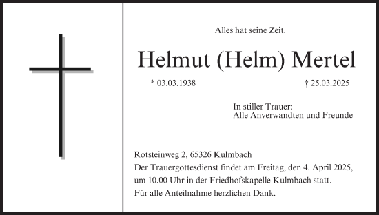 Anzeige von Helmut Mertel von MGO