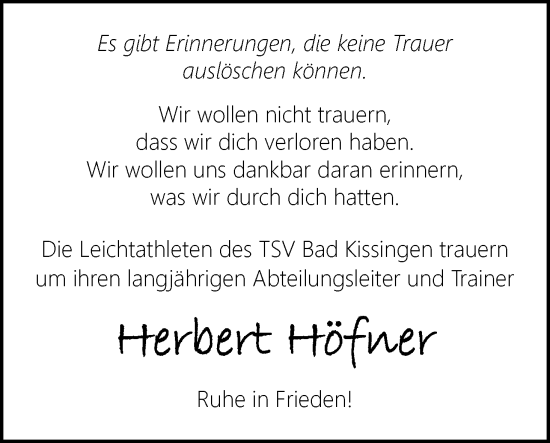 Anzeige von Herbert Höfner von MGO