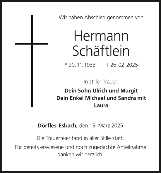 Anzeige von Hermann Schäftlein von MGO