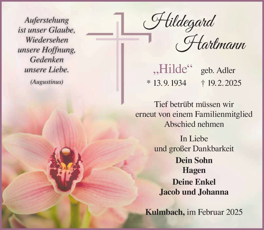  Traueranzeige für Hildegard Hartmann vom 28.02.2025 aus MGO