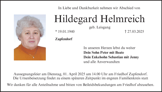 Anzeige von Hildegard Helmreich von MGO