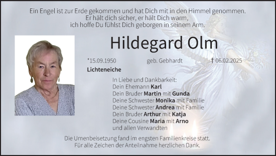Anzeige von Hildegard Olm von MGO