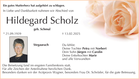 Anzeige von Hildegard Scholz von MGO