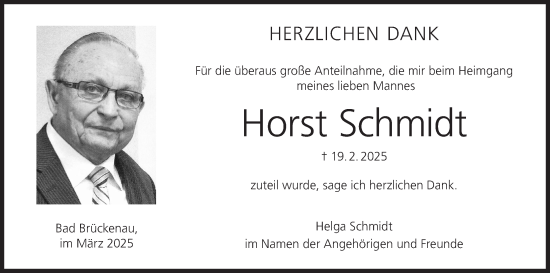 Anzeige von Horst Schmidt von MGO