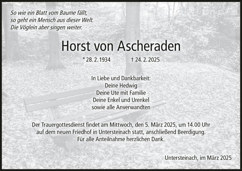  Traueranzeige für Horst von Ascheraden vom 01.03.2025 aus MGO