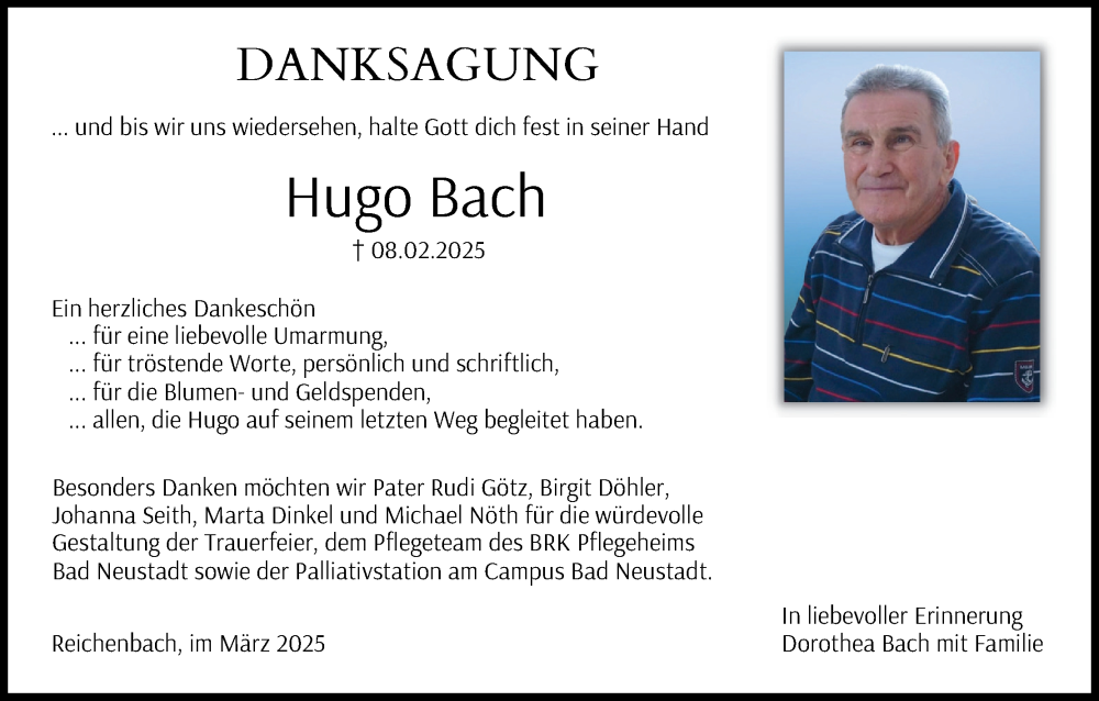  Traueranzeige für Hugo Bach vom 28.03.2025 aus MGO