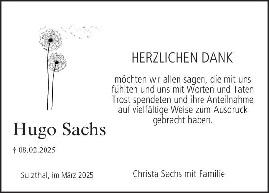 Anzeige von Hugo Sachs von MGO