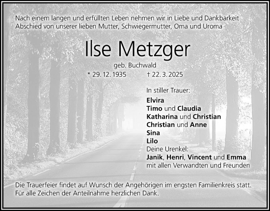 Anzeige von Ilse Metzger von MGO