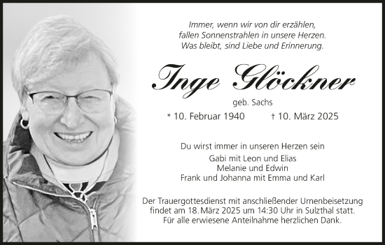 Anzeige von Inge Glöckner von MGO