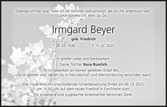 Anzeige von Irmgard Beyer von MGO