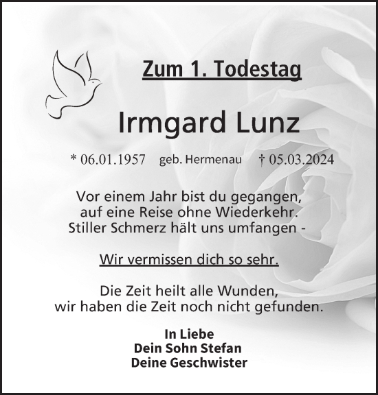 Anzeige von Irmgard Lunz von MGO