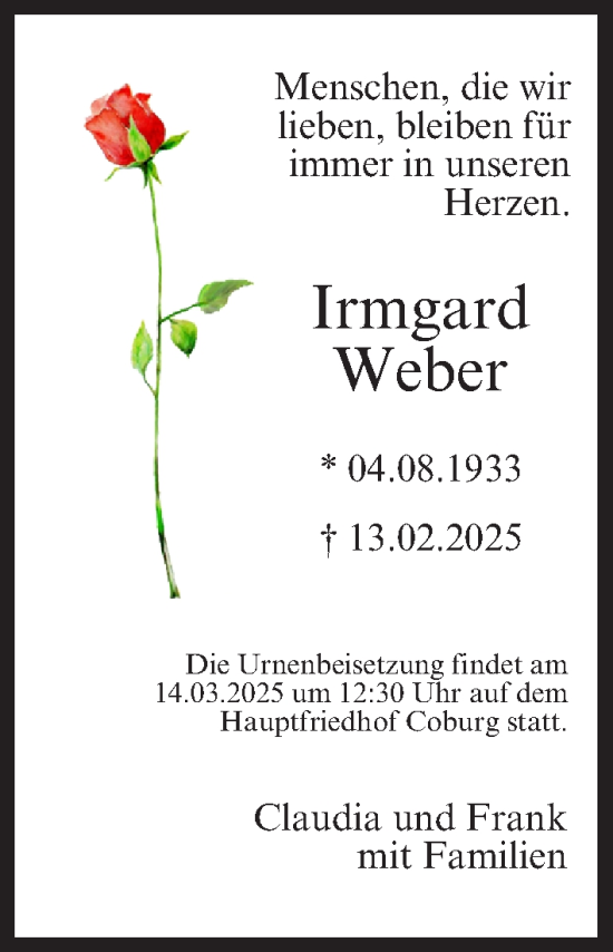 Anzeige von Irmgard Weber von MGO