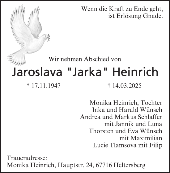 Anzeige von Jaroslava Heinrich von MGO