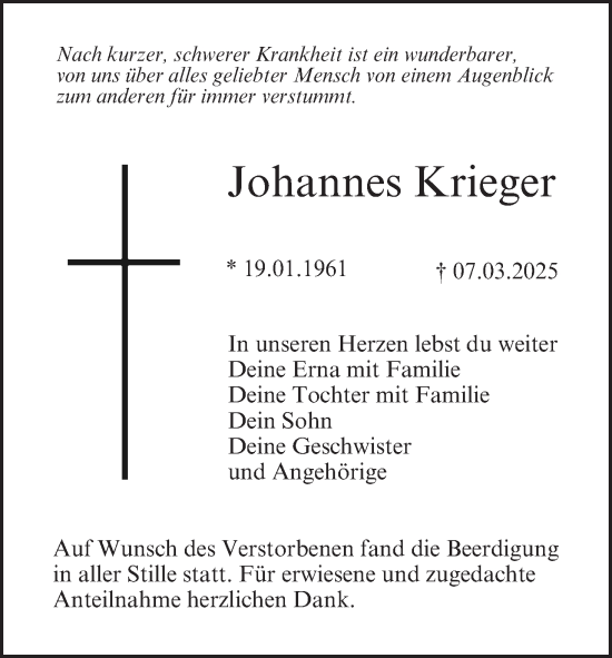 Anzeige von Johannes Krieger von MGO
