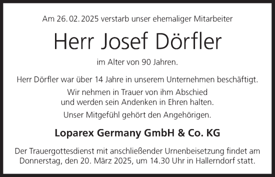 Anzeige von Josef Dörfler von MGO
