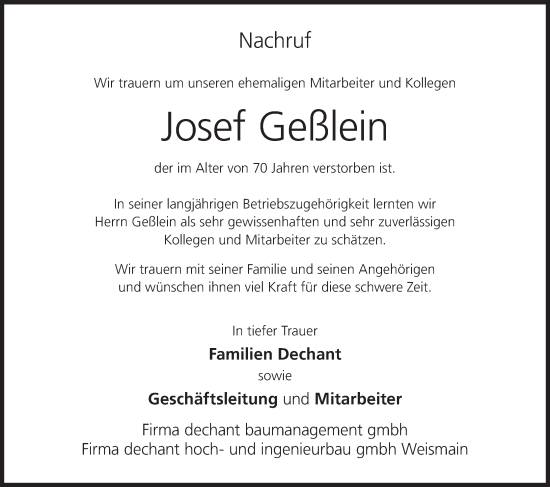 Anzeige von Josef Geßlein von MGO