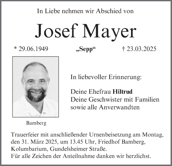 Anzeige von Josef Mayer von MGO