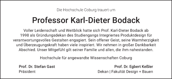Anzeige von Karl-Dieter Bodack von MGO